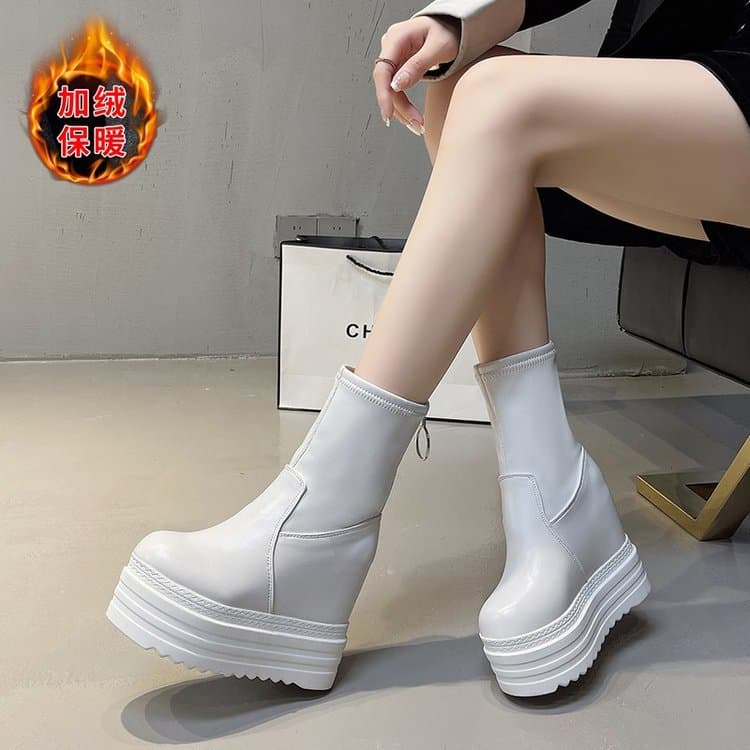 Short Platform Wedge Boots 2026 Winter New Back Zipper Export Fleece Large Size Martin Boots Women