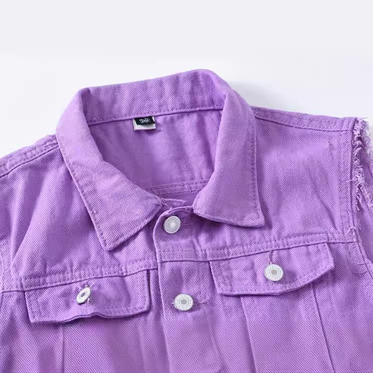 Purple Denim Vest for Men Slim Fit Streetwear Casual Sleeveless Jacket Spring Summer Autumn
