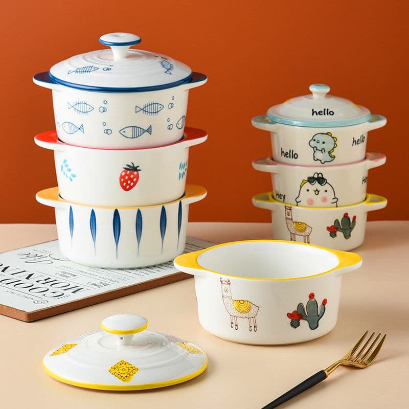 Baby Steamed Egg Bowl with Lid Ceramic Dessert Cup