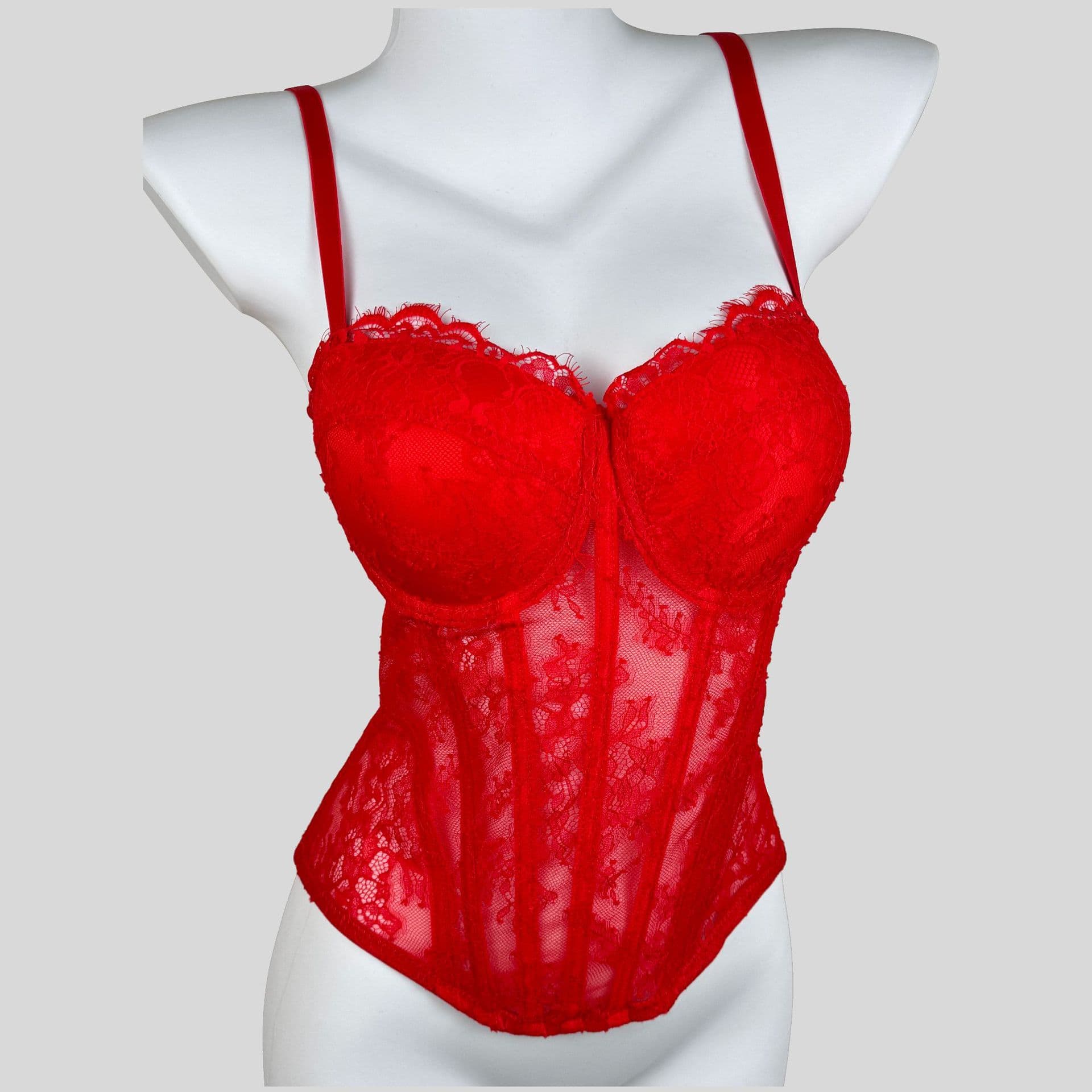 High-End Embroidered Lace Back Tie Corset Top with Padded Cups