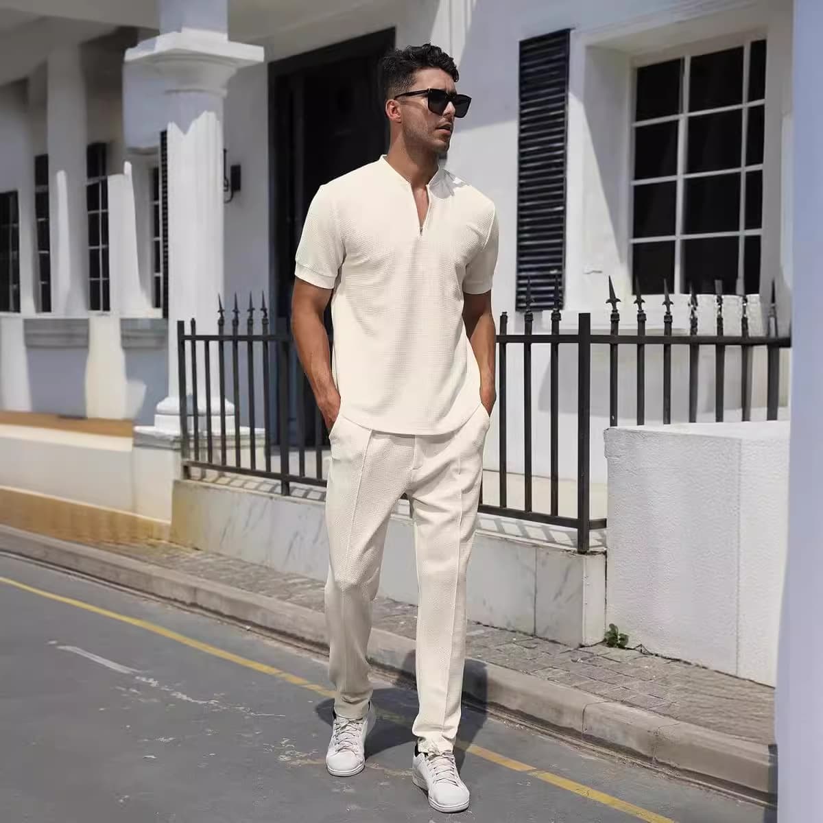 2024 New Cross-Border Men's Suit, Versatile Solid Color Polo Shirt, Casual Fashion Sports Men's Wear, Simple Short Sleeve