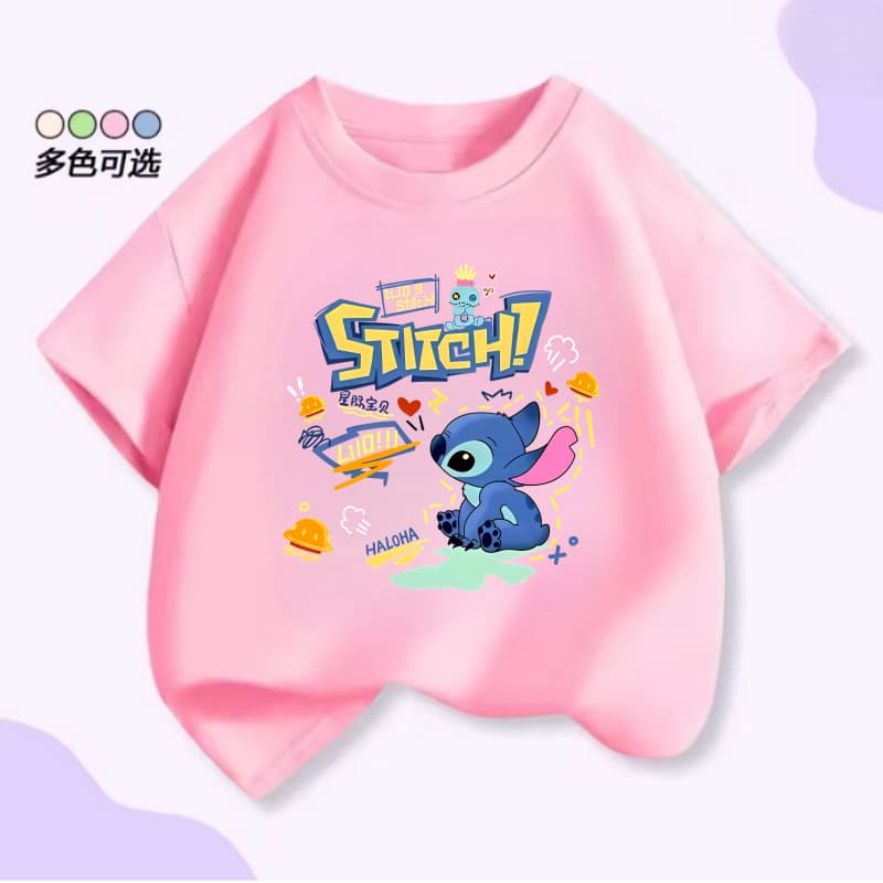 Lilo & Stitch MAMA 2026 New Cross-Border Children's T-Shirt Summer Pure Cotton Boys and Girls Cotton T-Shirt Top