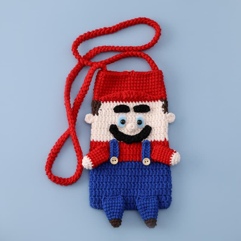 Mario, Big Mouth, and Curly-haired Girl finished crocheted doll phone bag/cartoon doll crossbody bag/crocheted pouch