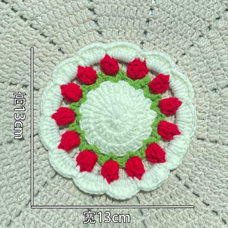 Cross-border finished handmade flower bouquet coasters, crocheted lily of the valley and sunflower creative gift woven flower table coasters