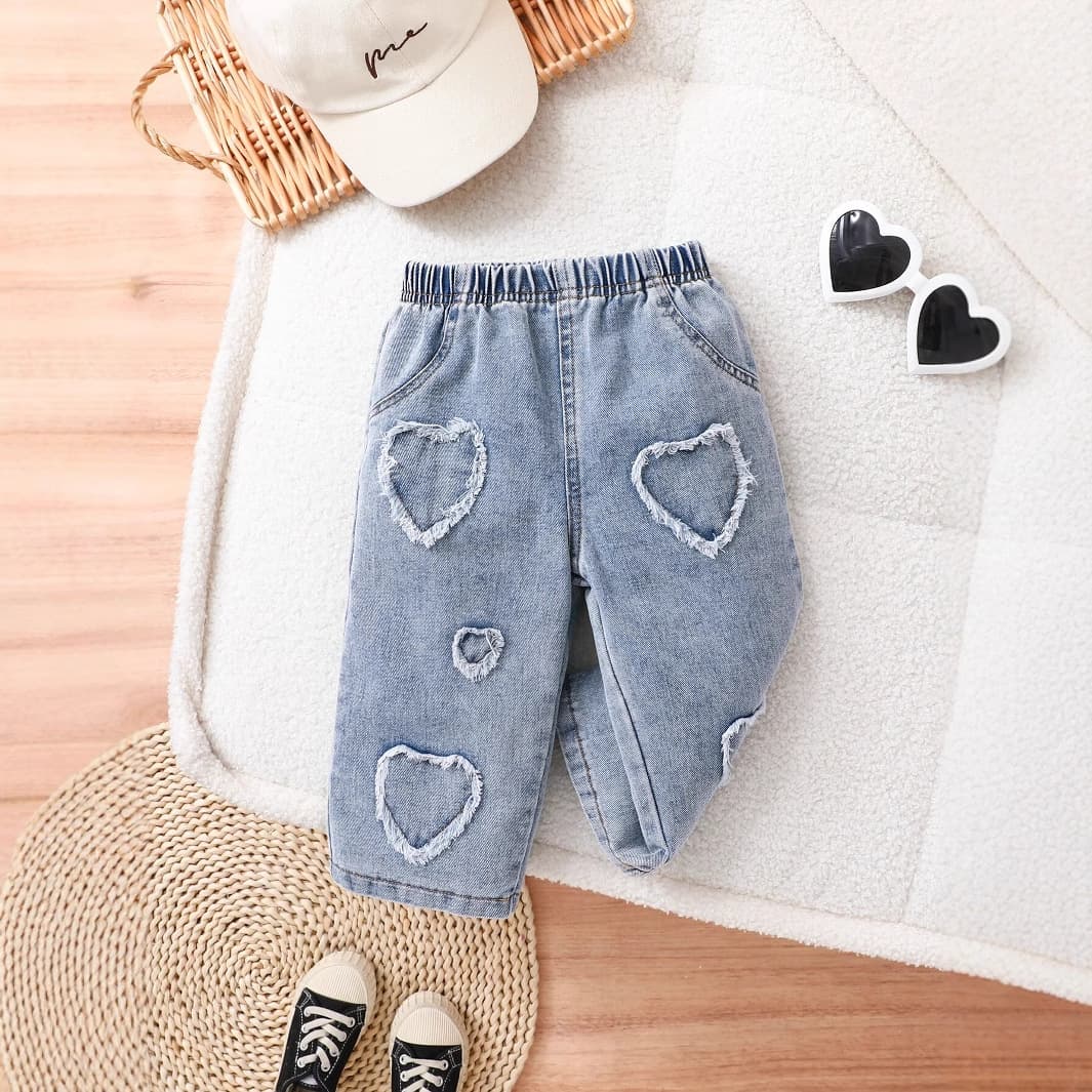 Cross-Border Foreign Trade Spring and Summer New Girls' Jeans Straight-Leg Style Pants Loose Casual Girls' Love Trousers