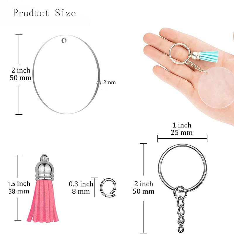DIY Acrylic Keychain Blank Tassel Metal Pendant Creative Gift Women's Backpack Ornament Key Chain
