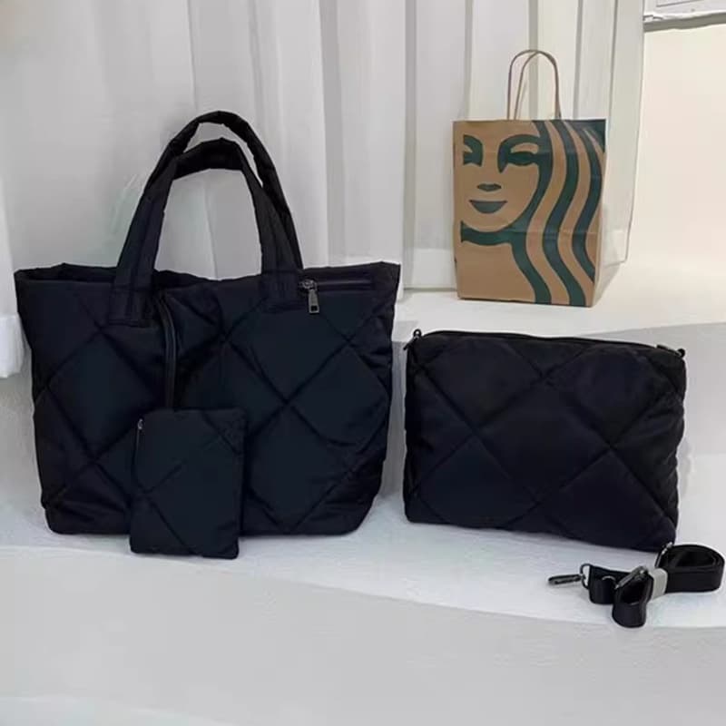 2026 New Fashion Women's Bag Ultra-Light Space Cotton Down Bag Camouflage Three-Piece Set Large Capacity Handheld Shoulder Bag Trendy