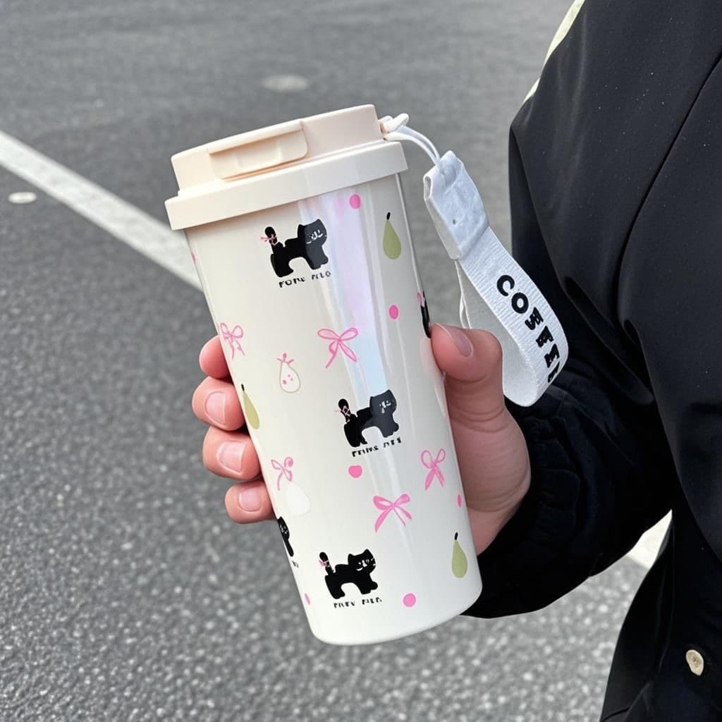 Summer High-Aesthetic Lily-of-the-Valley Plastic Cup Dual-Drink Coffee Cup Car Large Capacity Drop-Resistant Handle Cup Straw Water Cup