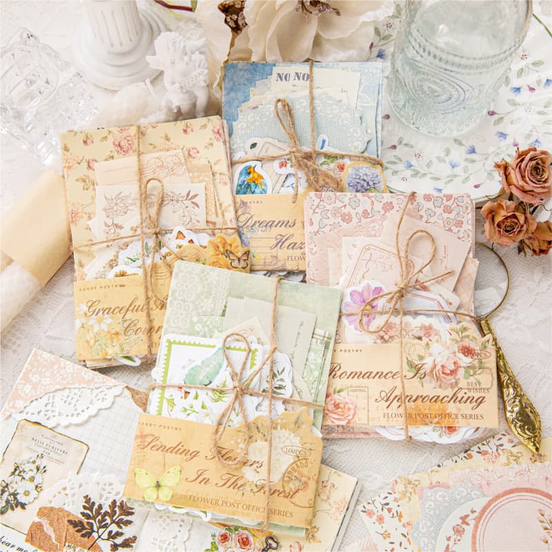 Momo Memory Post Office Handbook Material Pack Retro Border Text Receipt Handbook Collage Base Landscape No Adhesive