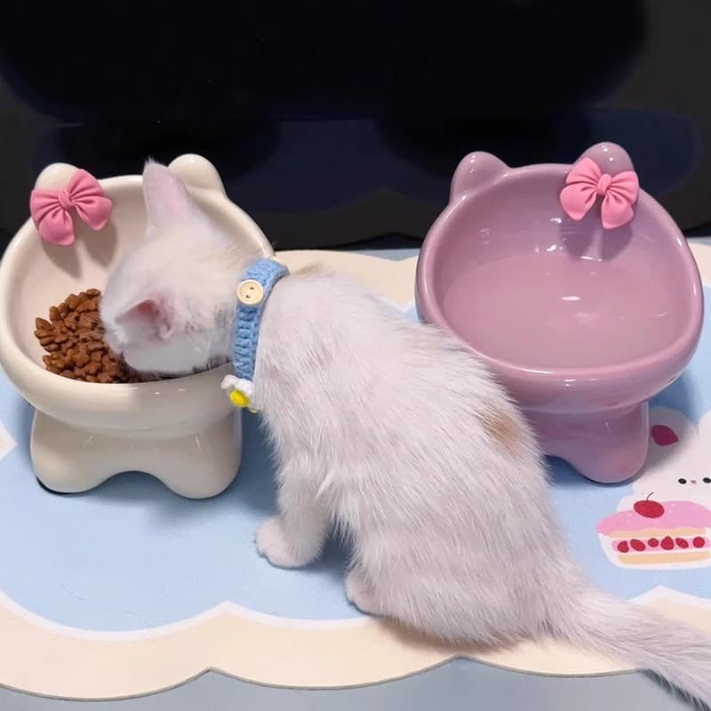 Ceramic Cat Bowl, Cute Cat Food Bowl, Water Bowl, Cat Food Can Holder, Protects Cervical Spine, Prevents Tipping, Prevents Black Chin, Dog Bowl