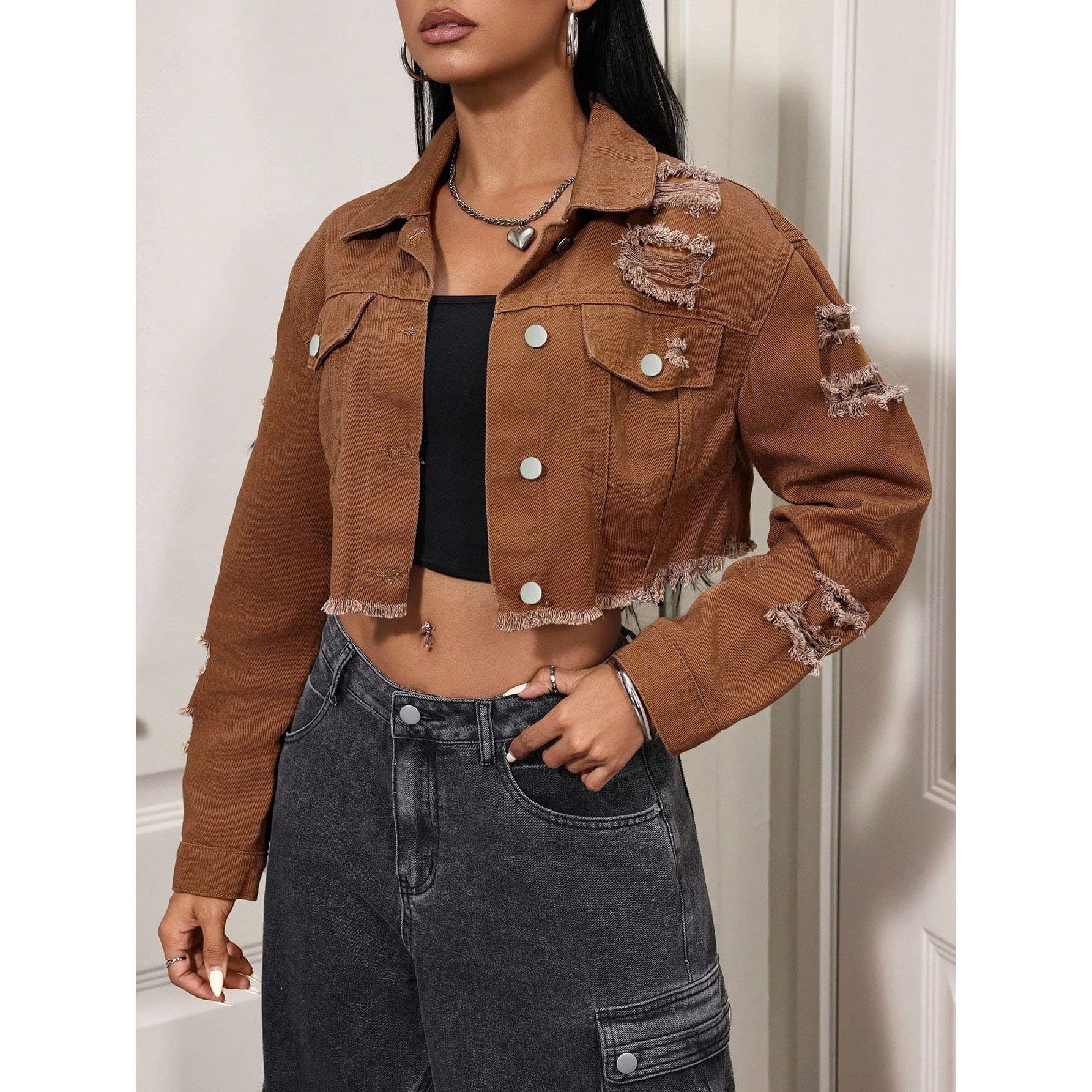 Women Denim Jacket Light Brown No Stretch Tagged