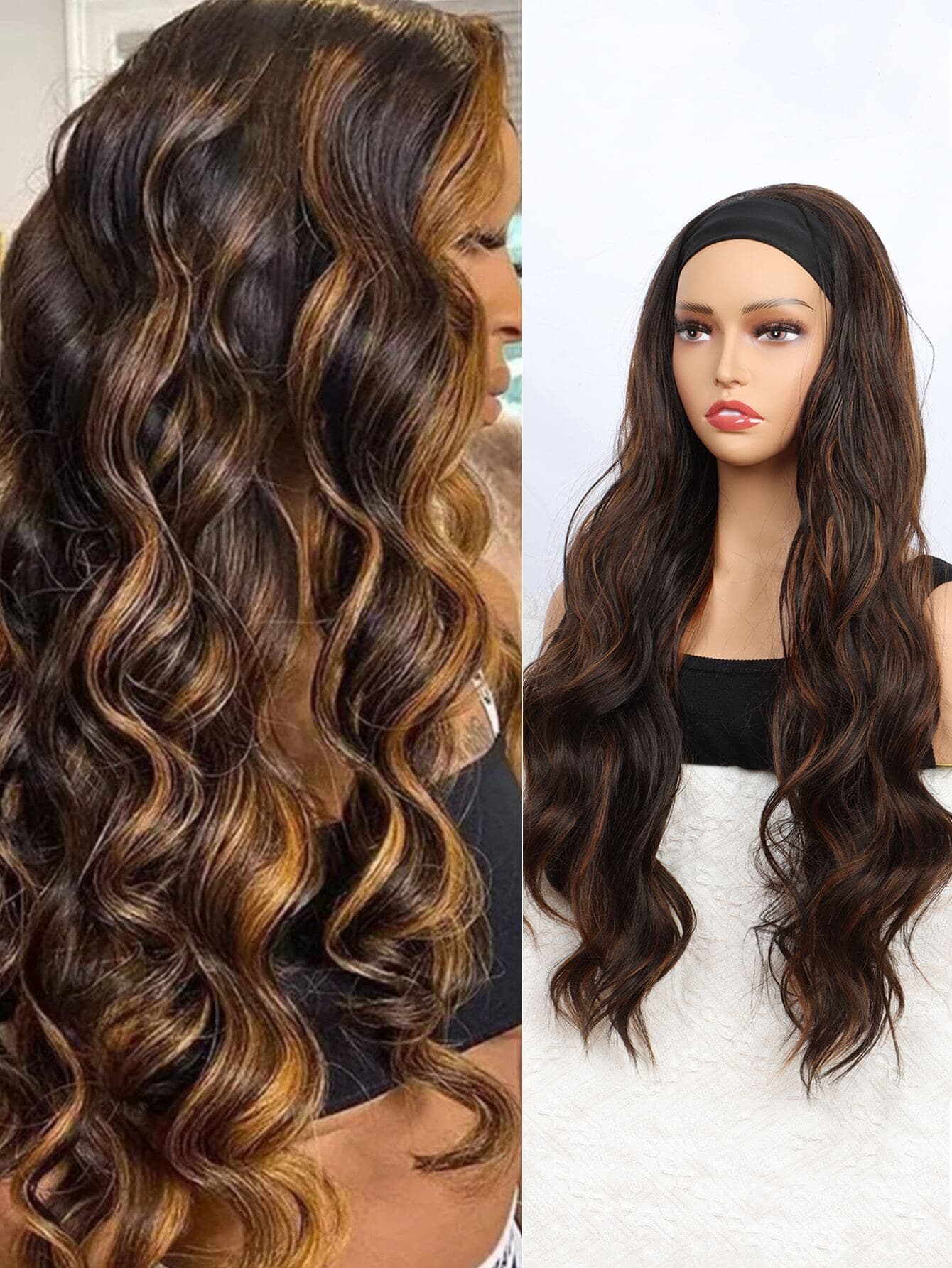 European and American wholesale synthetic headband wig big wave gradient honey blonde wig women's headgear wig