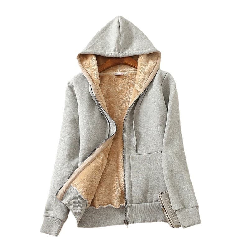 Women's Hoodie Autumn Winter Plus Size Solid Color Warm Cotton Jacket Fleece Lined Thickened Zip Up Cardigan Coat