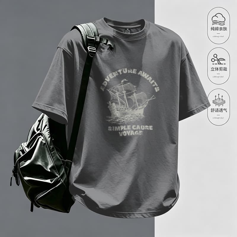 American Letter Print Short Sleeve T-Shirt Men's Hip-Hop Trend National Trend Loose Oversize Summer T-Shirt