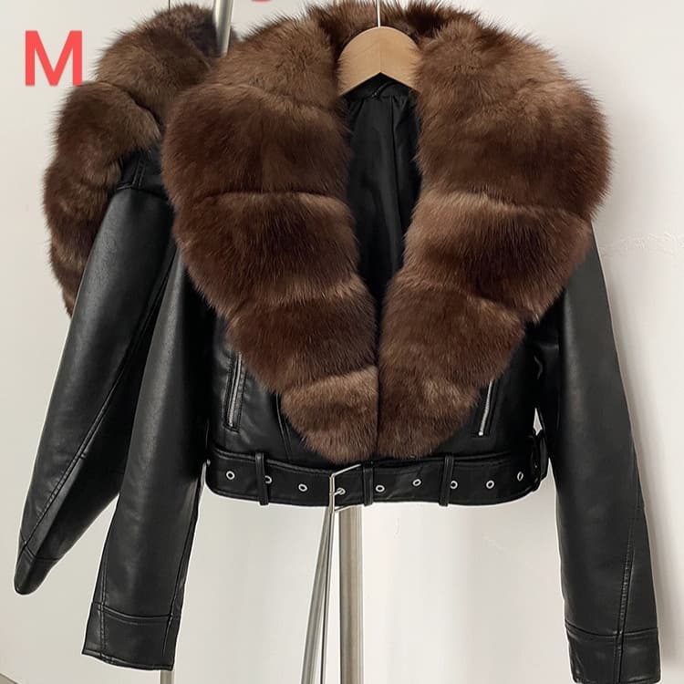 Korean style motorcycle PU leather jacket clearance sale, autumn and winter high-end loose-fitting slimming casual jacket for women