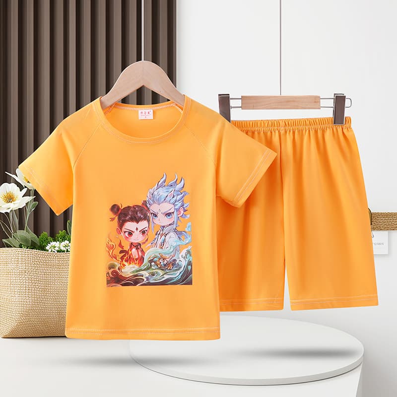 Nezha New Children's Pajamas Thin Summer Cartoon Casual Round Neck Set Boys Wholesale Big Kid Short Sleeve