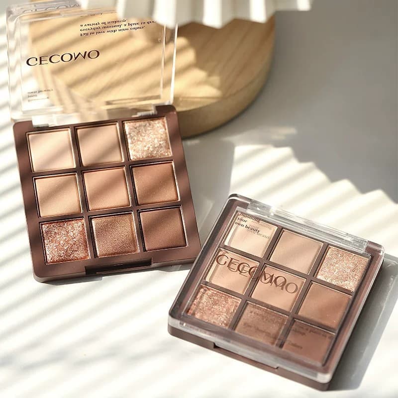 GECOMO 9-Color Chocolate Eyeshadow Palette, Matte Shimmer, Inner Corner Highlight, Earth Tones, Glitter Eyeshadow