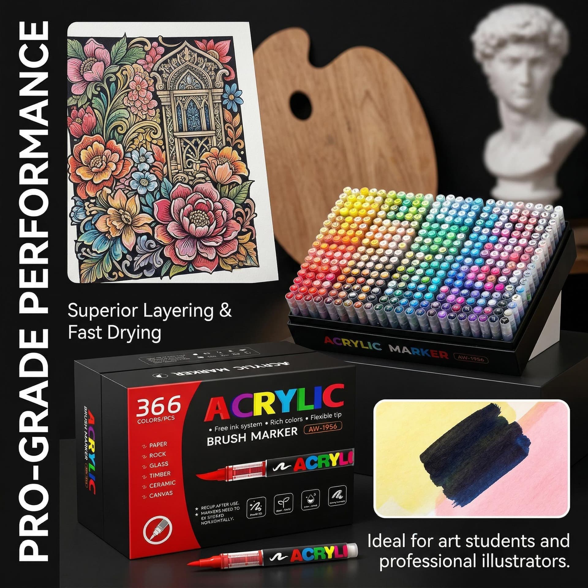 Cross-Border Direct Liquid Acrylic Marker Pens, 408 Colors, Soft Tip Markers for DIY Painting and Art Graffiti