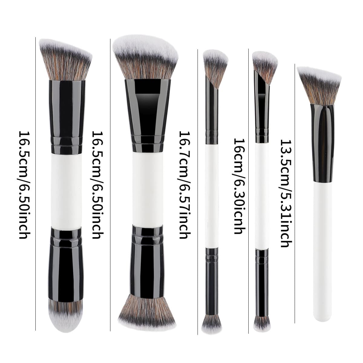 Cross-border best-selling 5-piece double-ended makeup brush set, black and white double-ended brushes, foundation brush, blush brush, powder brush, eyeshadow brush