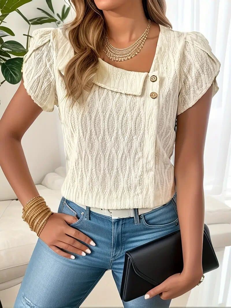 Cross-border Spring/Summer European and American Amazon Women's Clothing Casual Slim Fit Knitted Short Sleeve V-neck Top