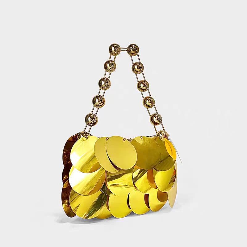 Stylish and sparkly new sequined hand-woven handbag for women, exuding a sophisticated and elegant vibe.