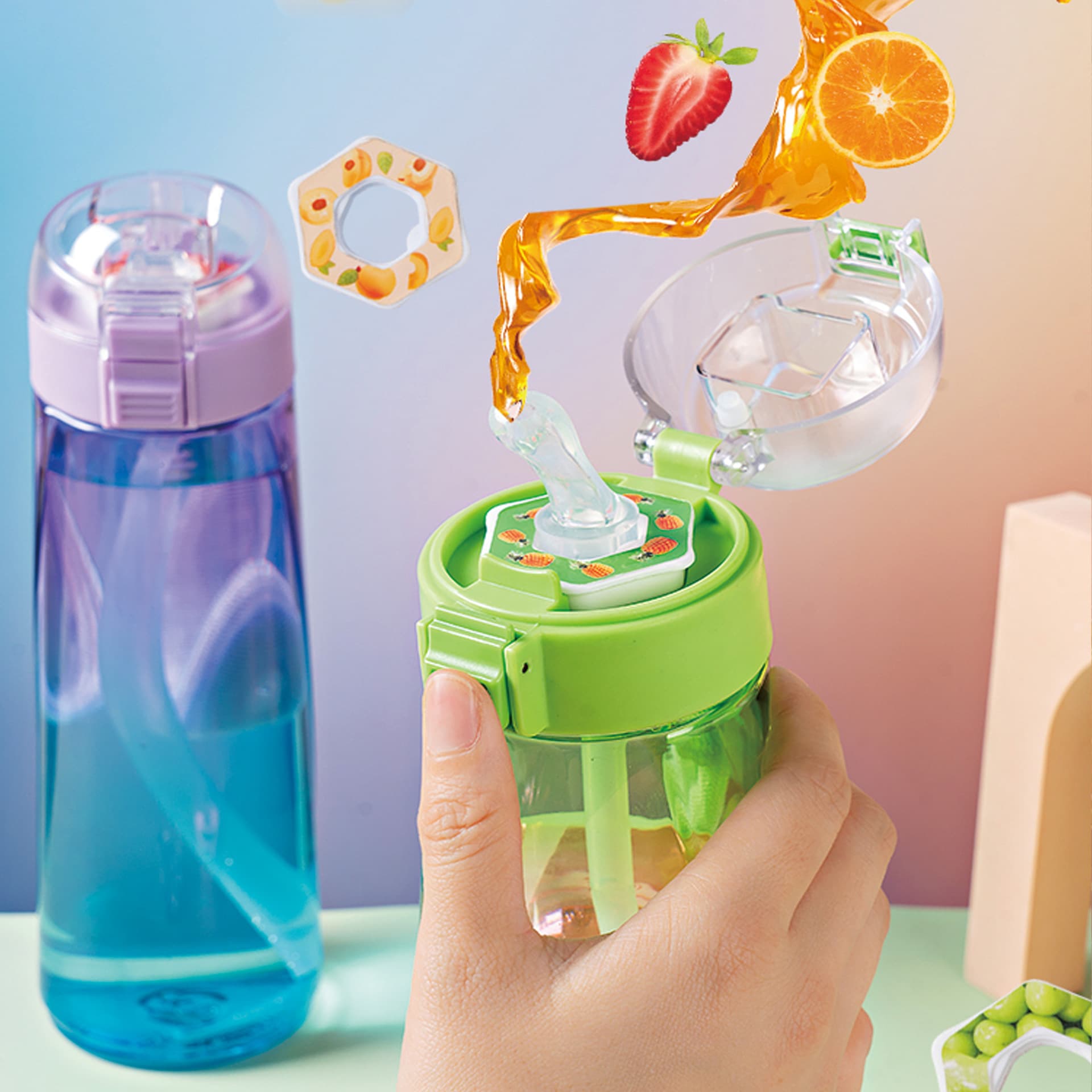 Creative Flavor Ring Fruit Scent Water Bottle Luxury Large Capacity Tritan Sports Bottle