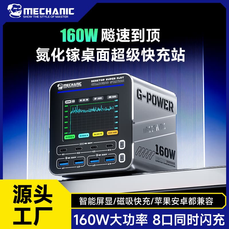 GaN Desktop Fast Charging Station Repairman Multi-Port USB Quick Charger 160W Supports Wireless Phone Charging