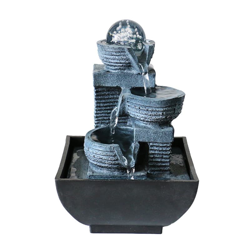 Small Desktop Water Curtain Wall Fountain with Artificial Mountain, Recirculating Stream, Decorative TV Cabinet Ball Wheel Gift for Living Room and Reception Area