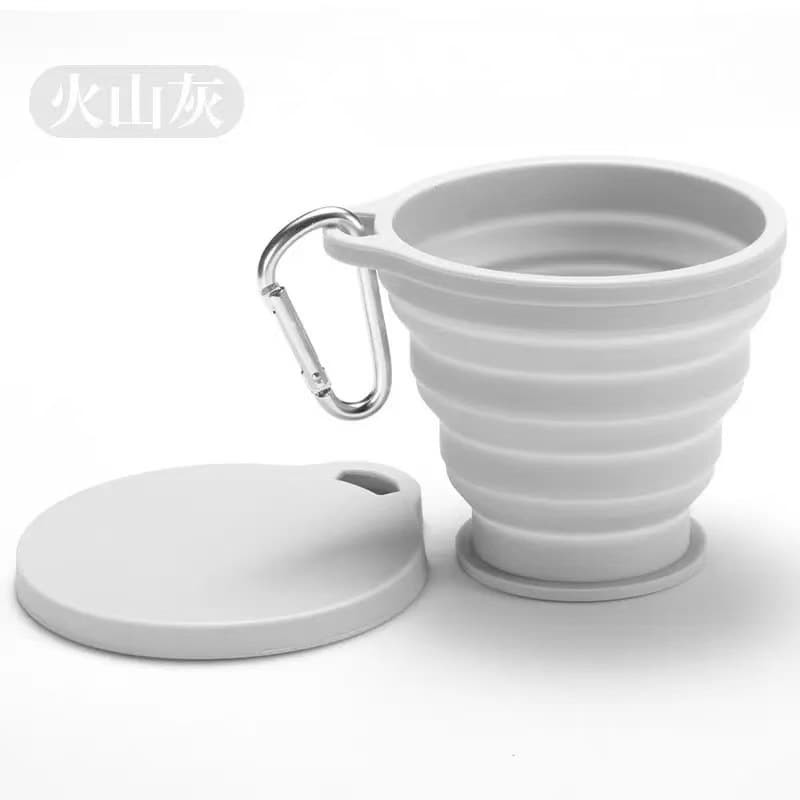 New Silicone Foldable Cup Portable Outdoor Travel Eco-Friendly Cup with Lid, Retractable Hook, and Rinsing Cup