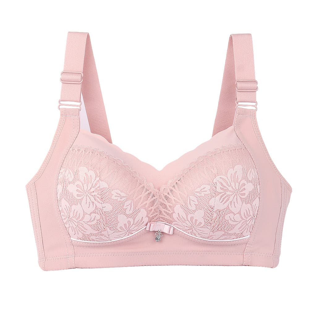 Thin Cotton Wireless Side-Gathering Sexy Bra for Mothers, Adjustable Comfortable Wide Shoulder Strap Underwear Bra for Women with Lace