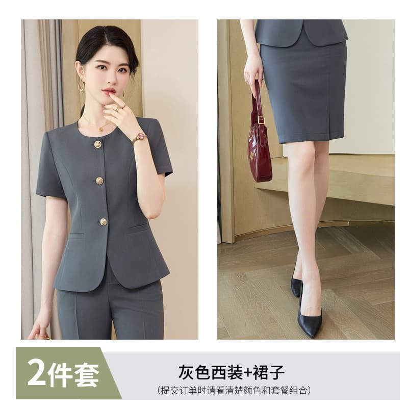 Short-Sleeve Suit Set for Women, Summer Workwear Professional Attire, Property Sales Office Hotel Manager Front Desk Uniform