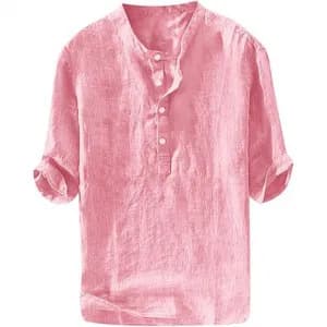 Cross-Border Casual Comfortable Beach Print Men's Short Sleeve Summer New Half Placket Shirt