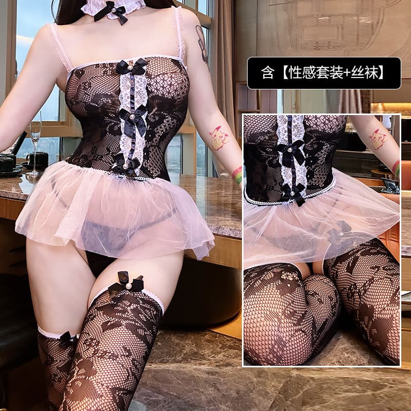 Shimeisha European American Sexy Lingerie Sexy Hollow Black Fishnet Open Crotch Tempting Women Transparent Bodysuit 6055