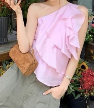 Soft Glow Linen '57 Lyocell Linen Multi-Layer Ruffled Ribbon One-Shoulder Short Top