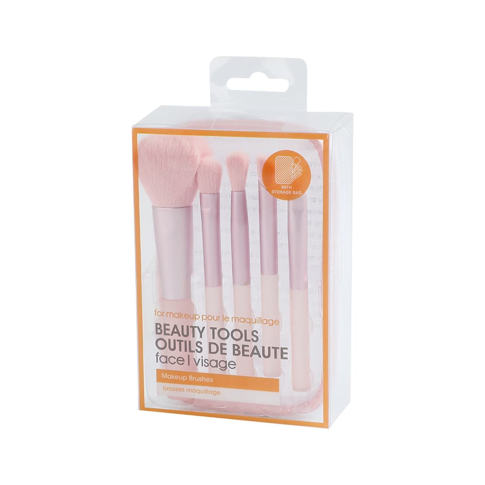 Cross-border mini soft-bristle makeup brush set (5 brushes), portable for travel and business trips, with strong powder-grabbing ability and minimal powder absorption.