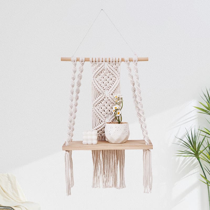 Handmade Cotton Rope Woven Storage Rack Handmade Woven Tapestry Cotton Rope Wall Hanging Bohemian Storage Rack