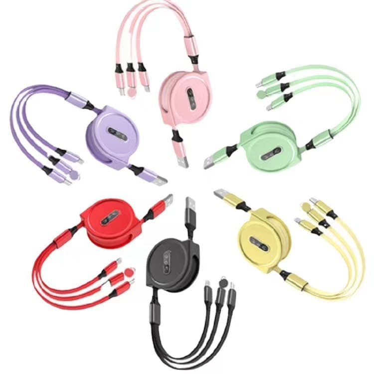 Three-in-one silicone data cable custom gift logo Macaron year fast charging telescopic advertising one-to-three charging line
