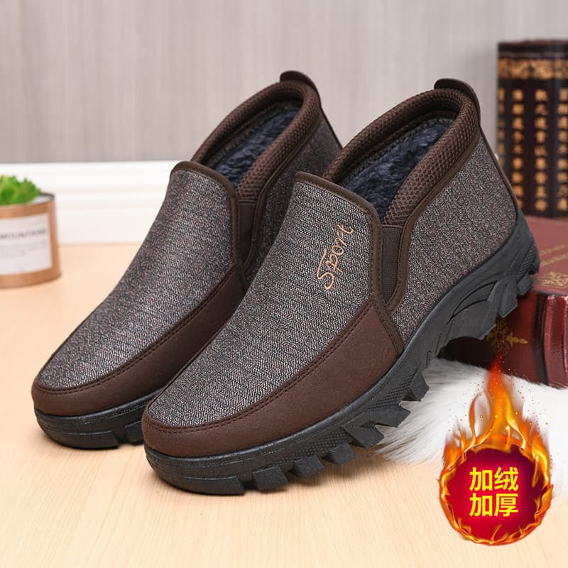 2025 Winter Cross-Border Men's Large Size Cotton-Padded Shoes Fleece-Lined Thick Bottom Non-Slip Warm Shoes for Middle-Aged and Elderly Fathers