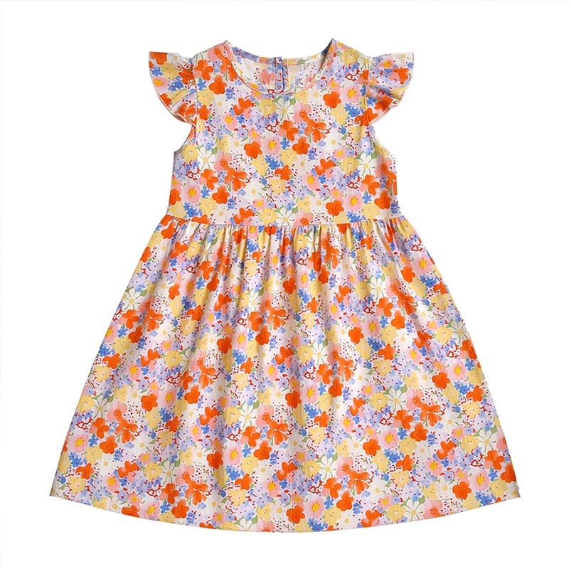 Little Girls Summer Princess Dress Floral Print Sweet Children's Dress with Flutter Sleeves