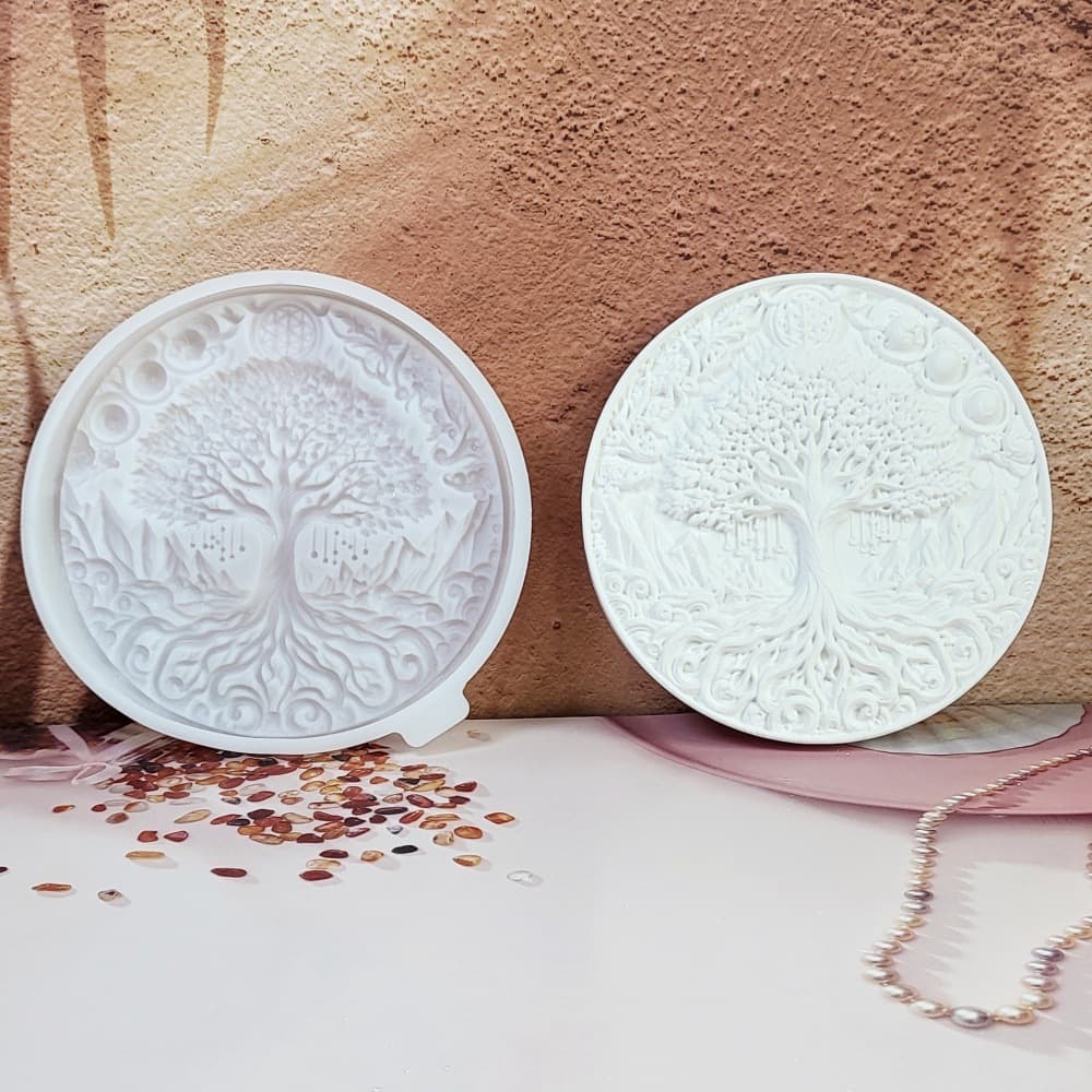 S2021 Tree of Life Semi-3D Wall Hanging Decorative Cement Plaster Mold DIY Silicone Mold
