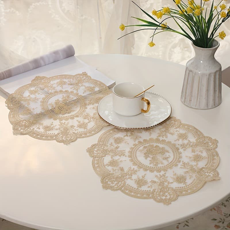 Vintage French Style Lace Placemat Coffee Coaster Romantic Embroidered Tablecloth Ins Pastoral European Style Bedside Table Mat