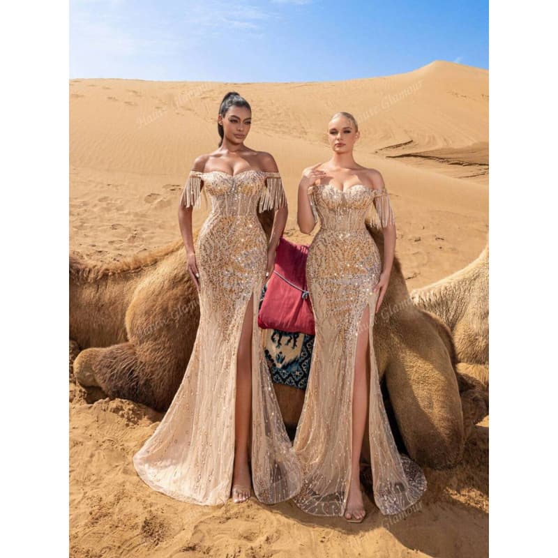 AliExpress Autumn New Arrival Women's Party Wear: Charming and Elegant Off-Shoulder Sequined Evening Gown