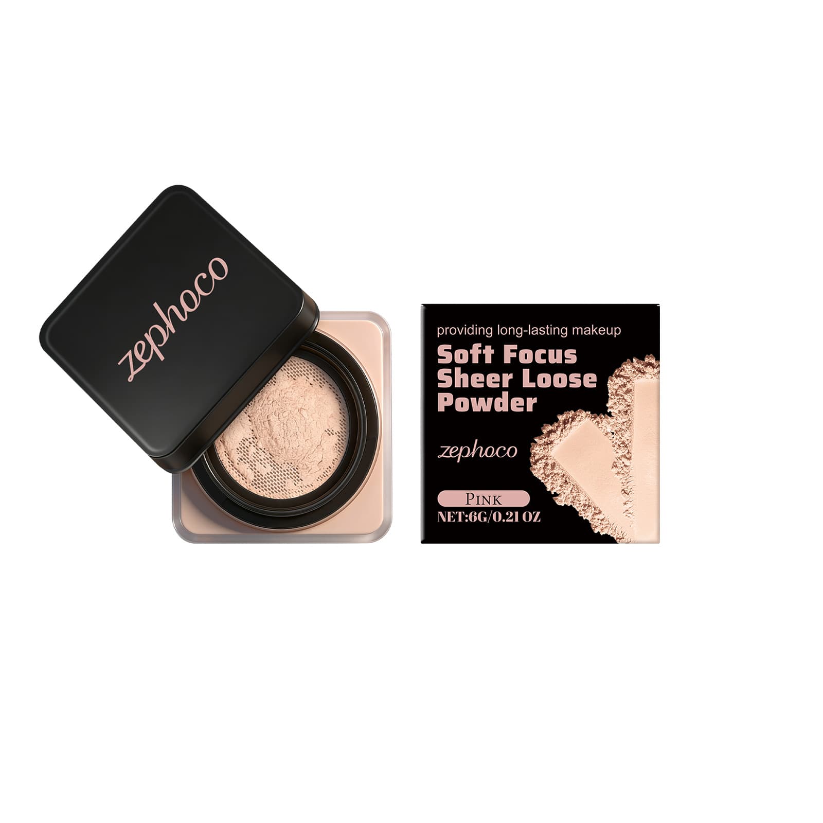 Zephoco Pink Soft-Focus Clear Loose Powder, Light and Smooth, Delicate and Clear, Color-Enhancing Makeup Setting Loose Powder