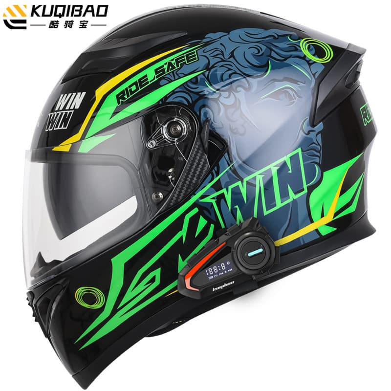 Kuqibao Motorcycle Bluetooth Helmet Full Face Dual Visor All Seasons 3C Certified