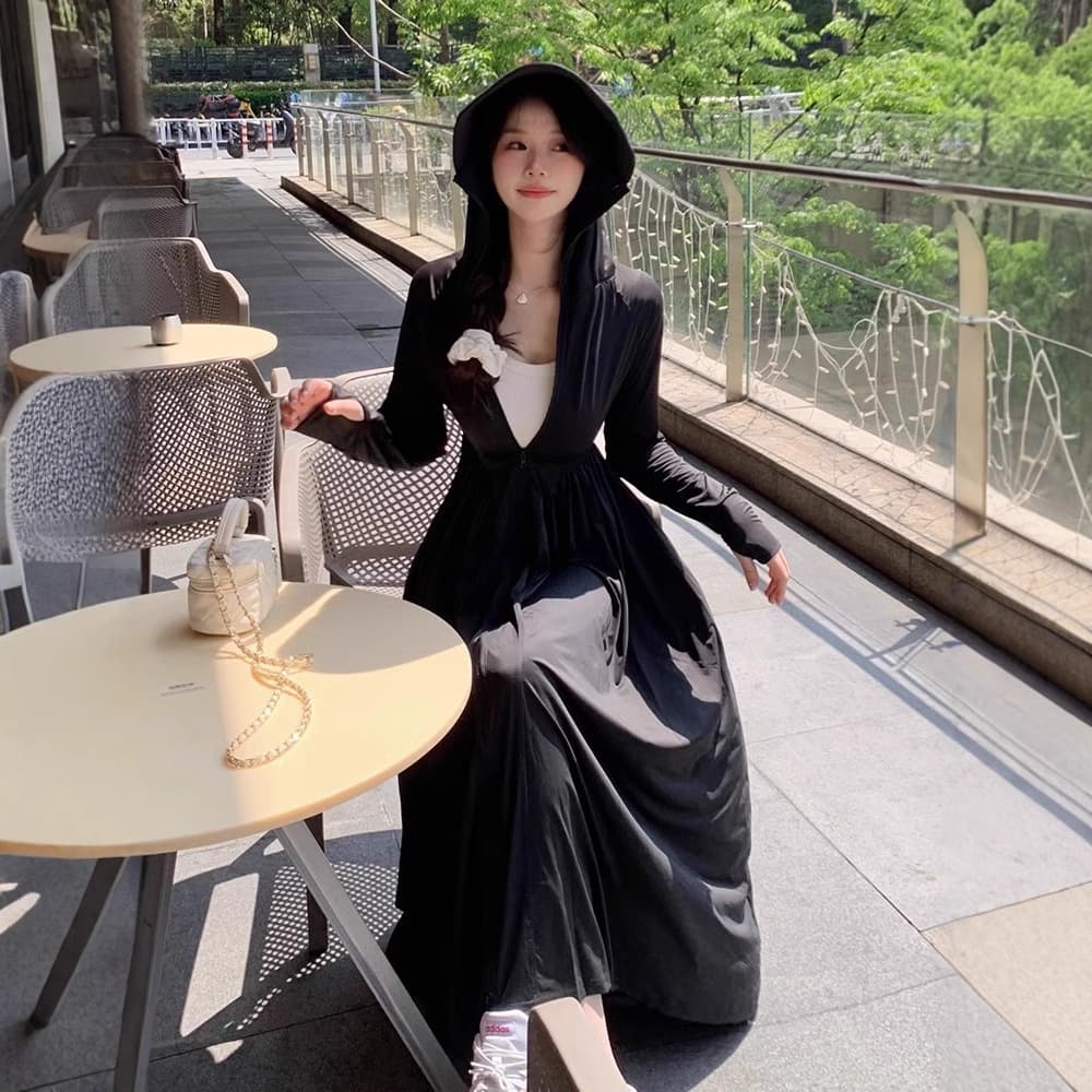 Women's Long Sun Protection Dress, Full Body, 2025 New Style, UV Protection Sun Protection Clothing Dress, Slim Waist Long Skirt, Lightweight Jacket