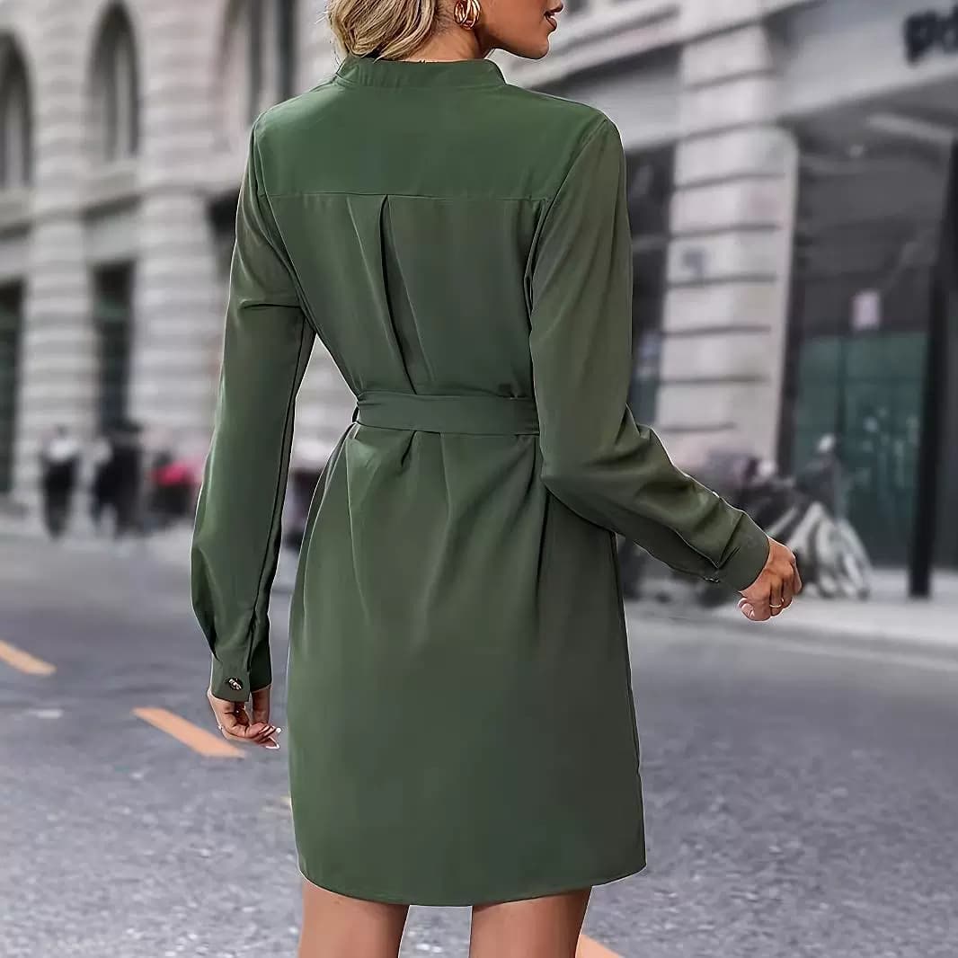 Amazon cross-border e-commerce, European and American style, simple and casual, new autumn women's long-sleeved tie-waist cardigan dress.