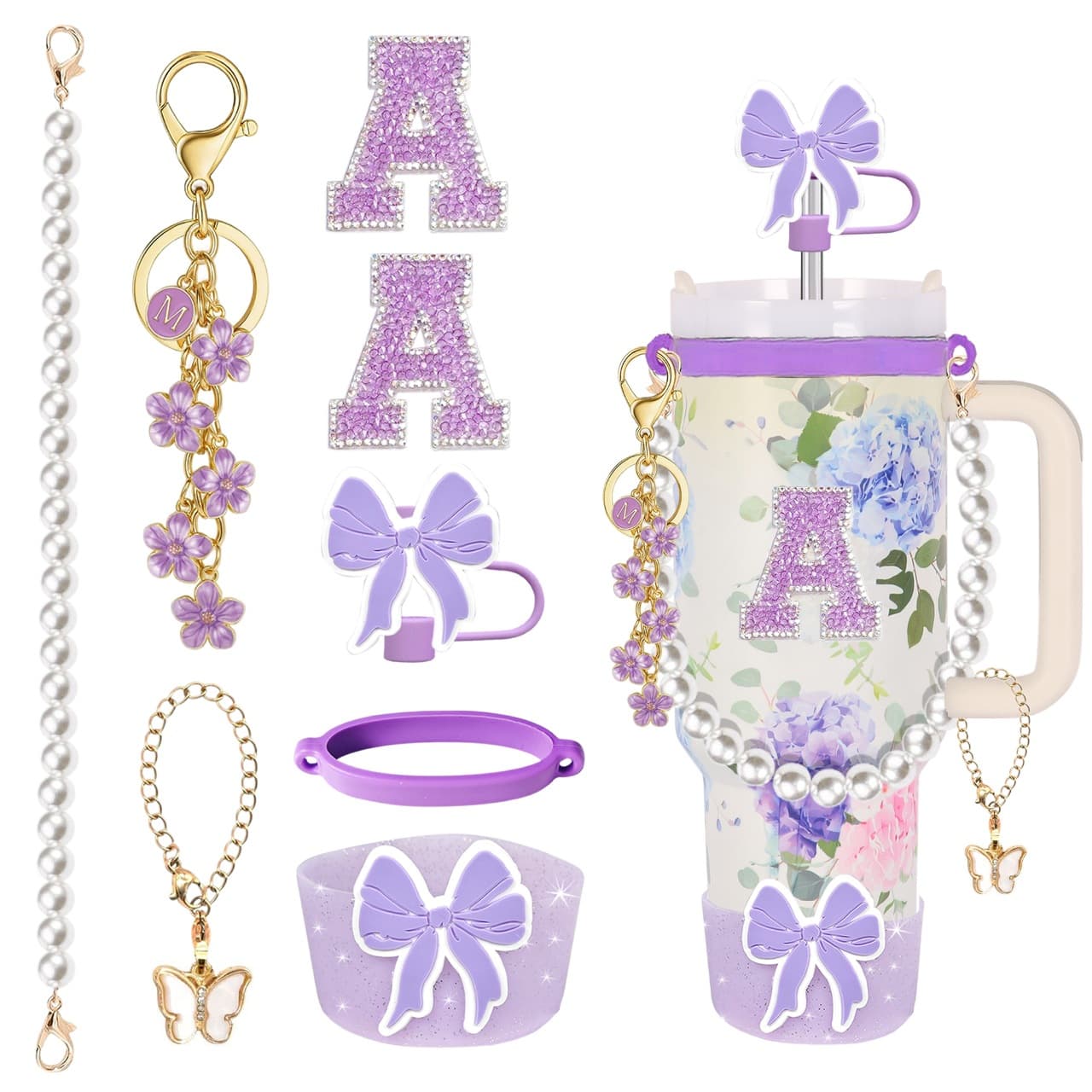 Cross-Border New Pearl String Silicone Hand Rope Bow Straw Cap Ice Cup Decorative Accessories Cup Cover Protective Cover
