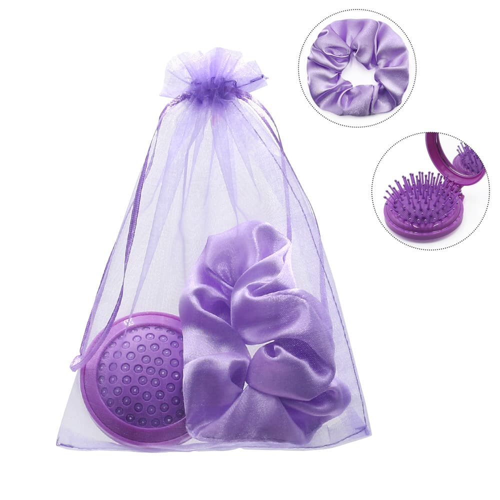 Cross-border Mini Folding Mirror Comb Portable Accessories Set, Versatile Scrunchie, Women's Comb and Mirror Three-Piece Set