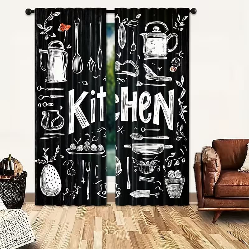 New Cross-Border Colorful Life Creative Kitchen 2D Digital Print Curtain Semi-Sheer Decoration for Restaurant Cafe