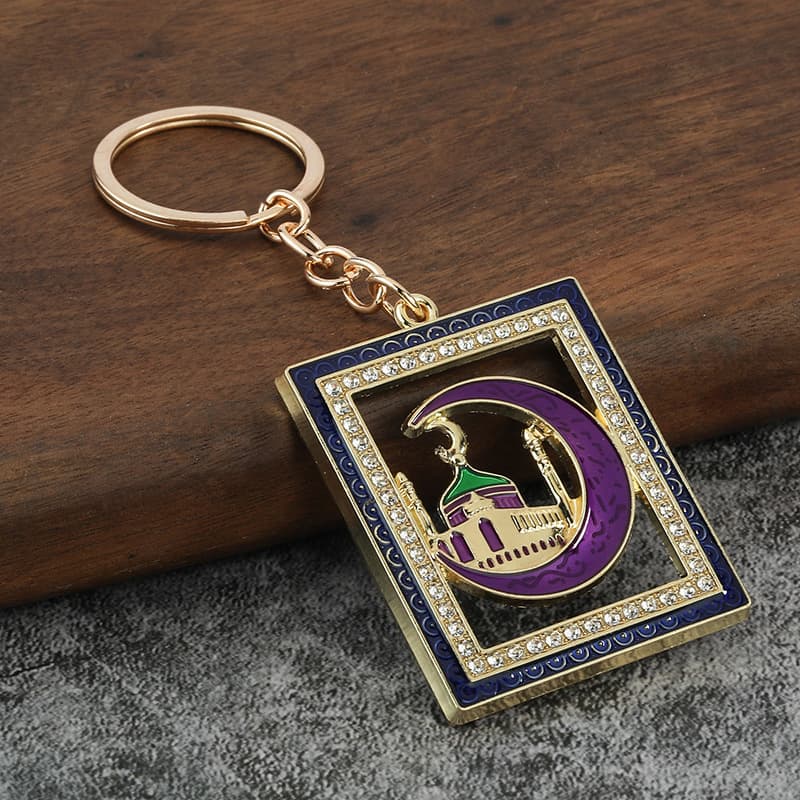 New Holiday Rhinestone Keychain Arabian New Moon Shape Bag Pendant Car Keychain Wholesale